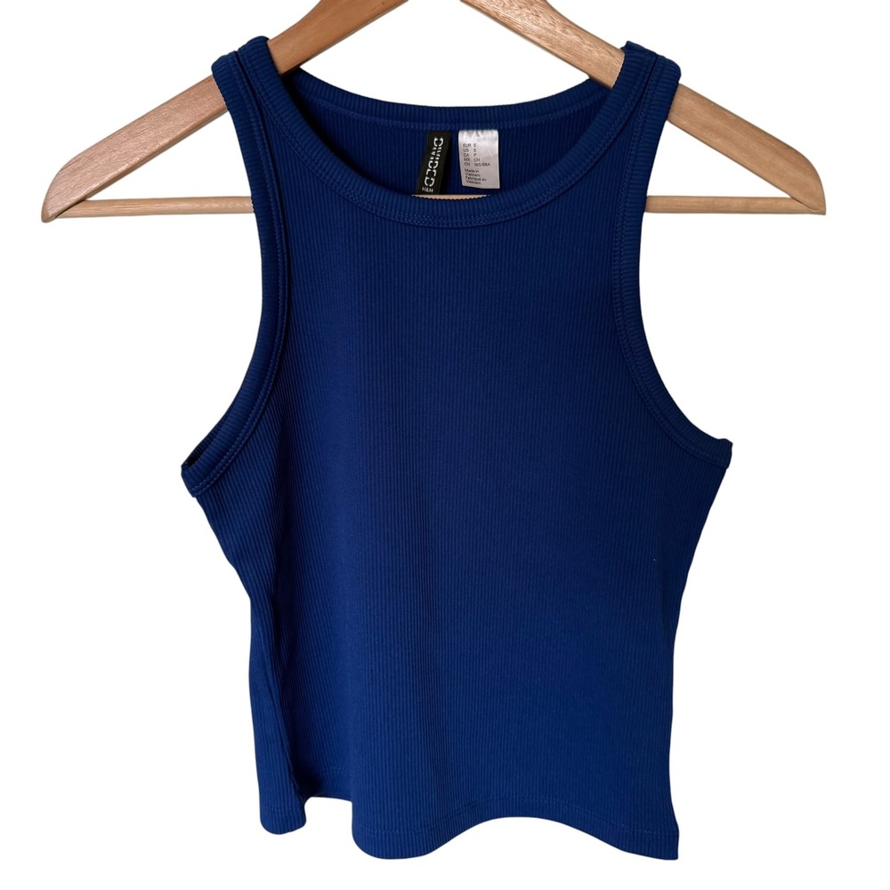 H&M Divided Ribbed Tank Top Womens S Royal Blue New Racerback High Neck 12062489